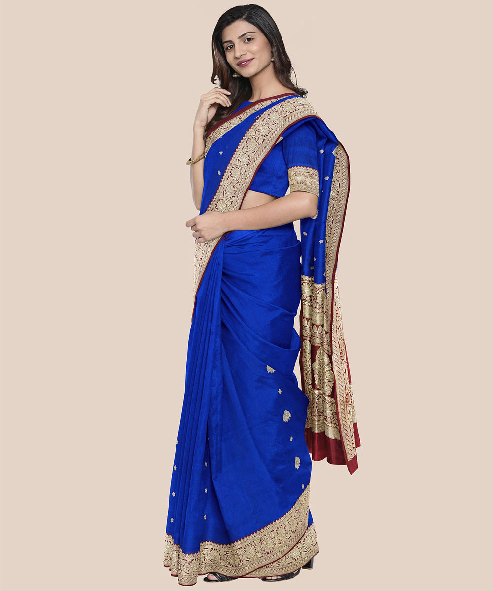 Dark blue hand loom banarasi silk saree