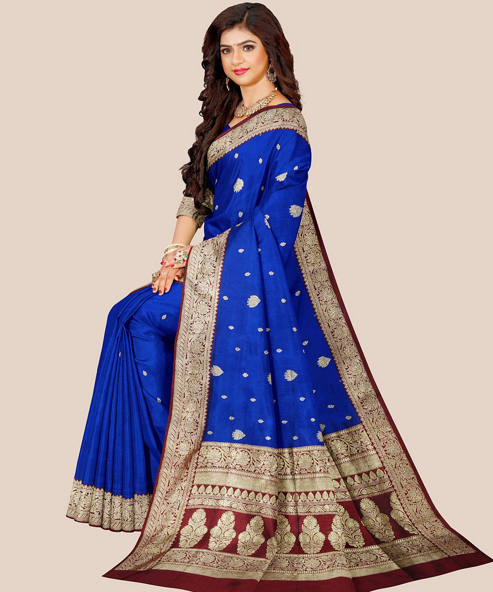 Dark blue hand loom banarasi silk saree