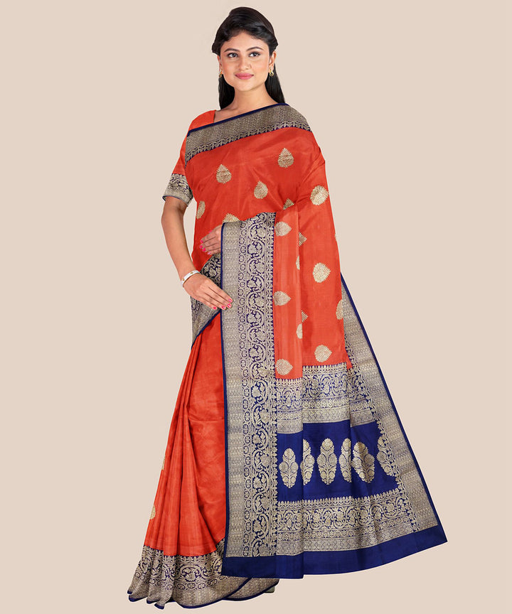 Orange handloom banarasi silk saree