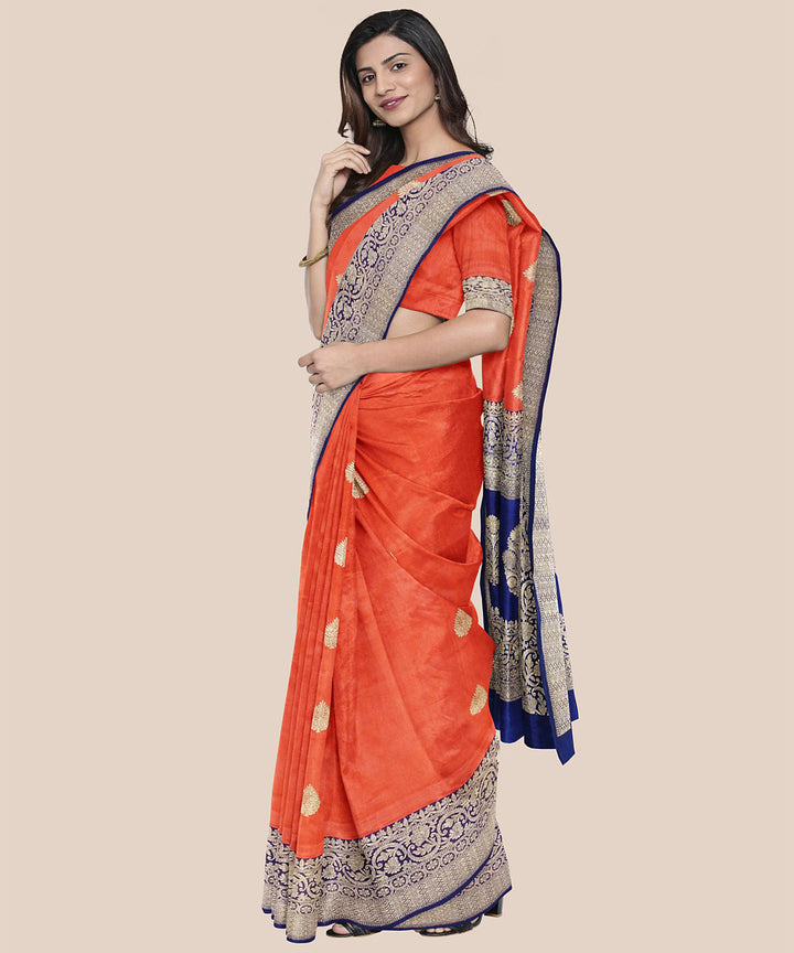 Orange handloom banarasi silk saree