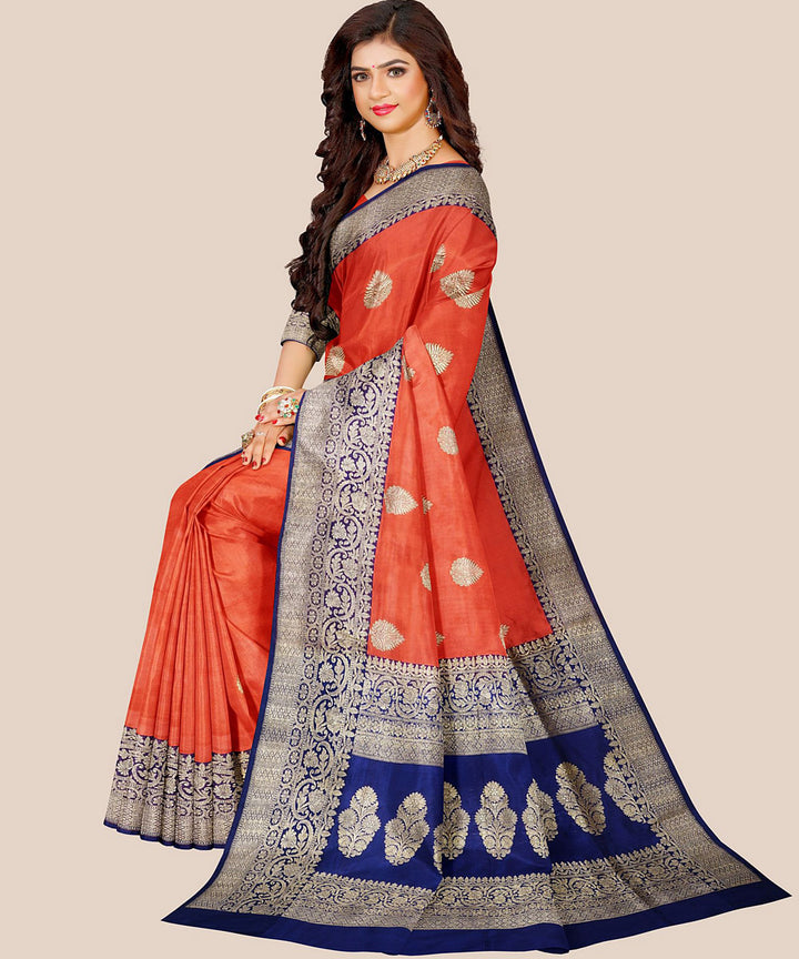 Orange handloom banarasi silk saree