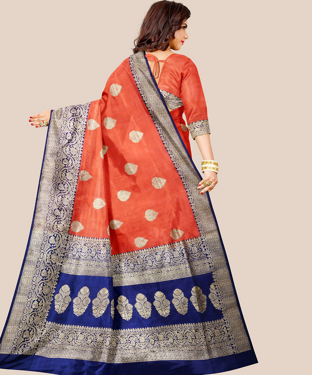 Orange handloom banarasi silk saree