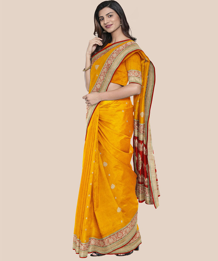 Yellow handloom banarasi silk saree