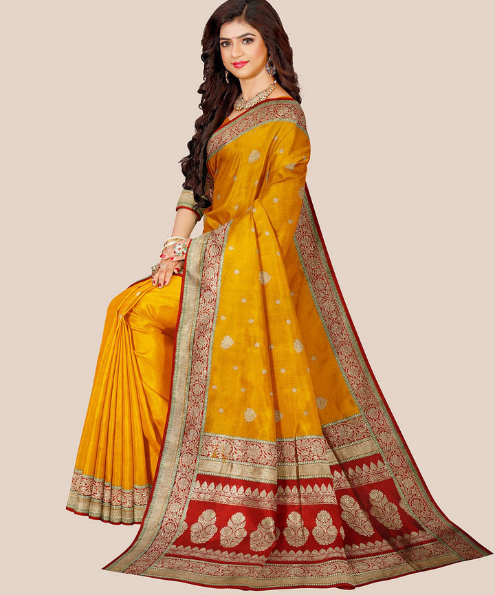 Yellow handloom banarasi silk saree