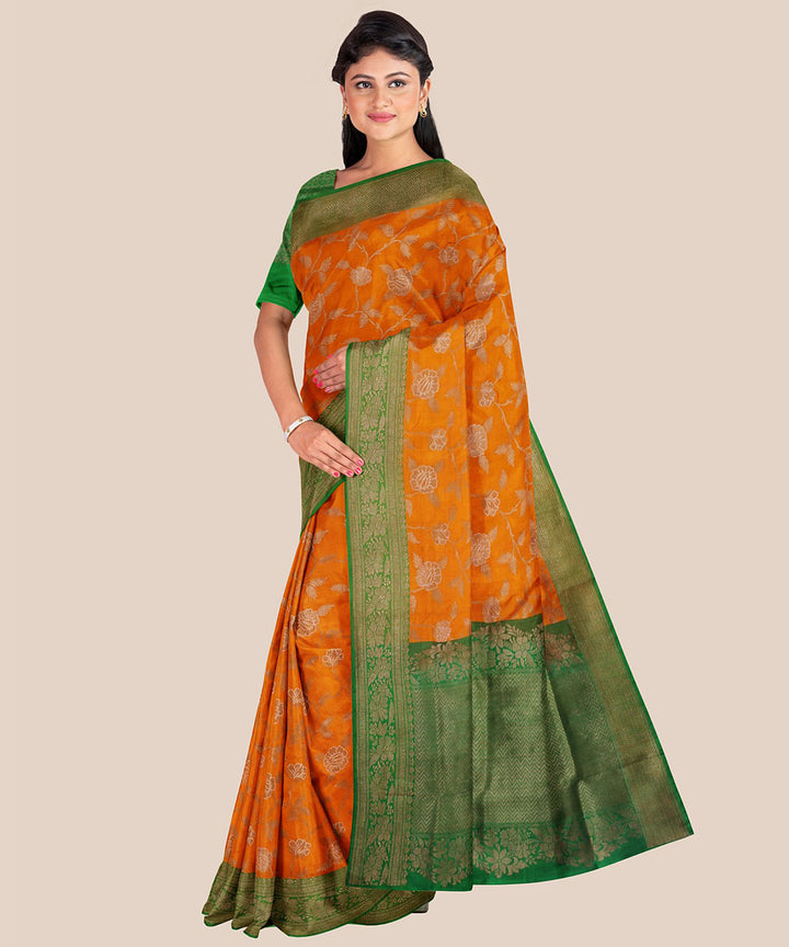 Mustard green handloom banarasi silk saree