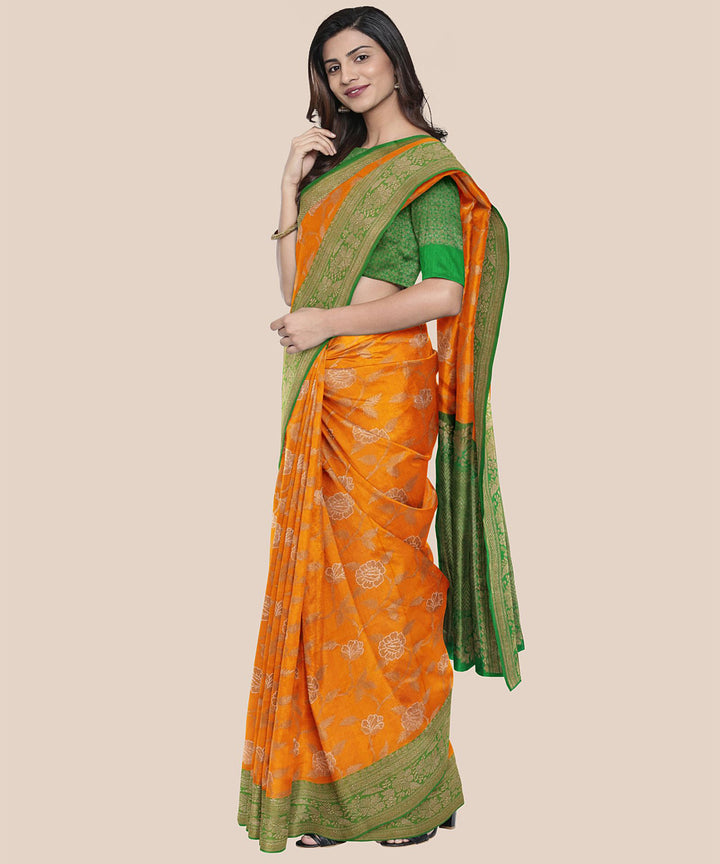 Mustard green handloom banarasi silk saree