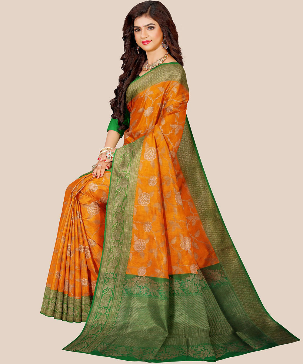 Mustard green handloom banarasi silk saree