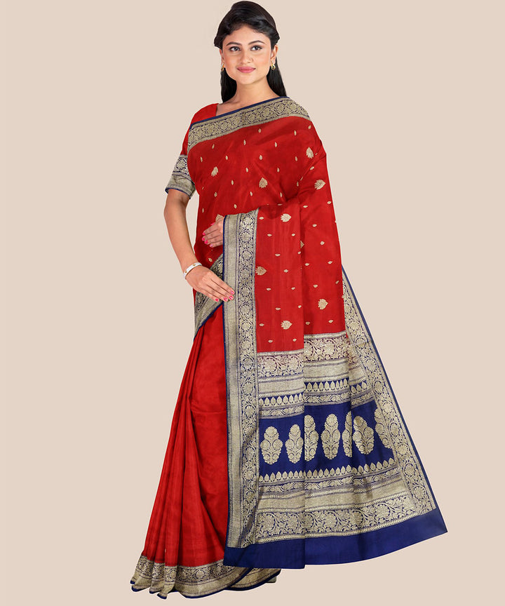 Red blue handloom banarasi silk saree