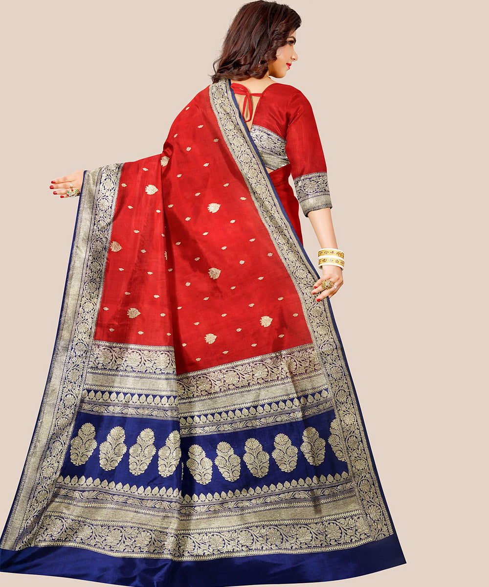 Red blue handloom banarasi silk saree