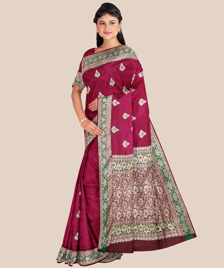 Maroon hand loom banarasi silk saree