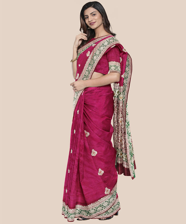 Maroon hand loom banarasi silk saree