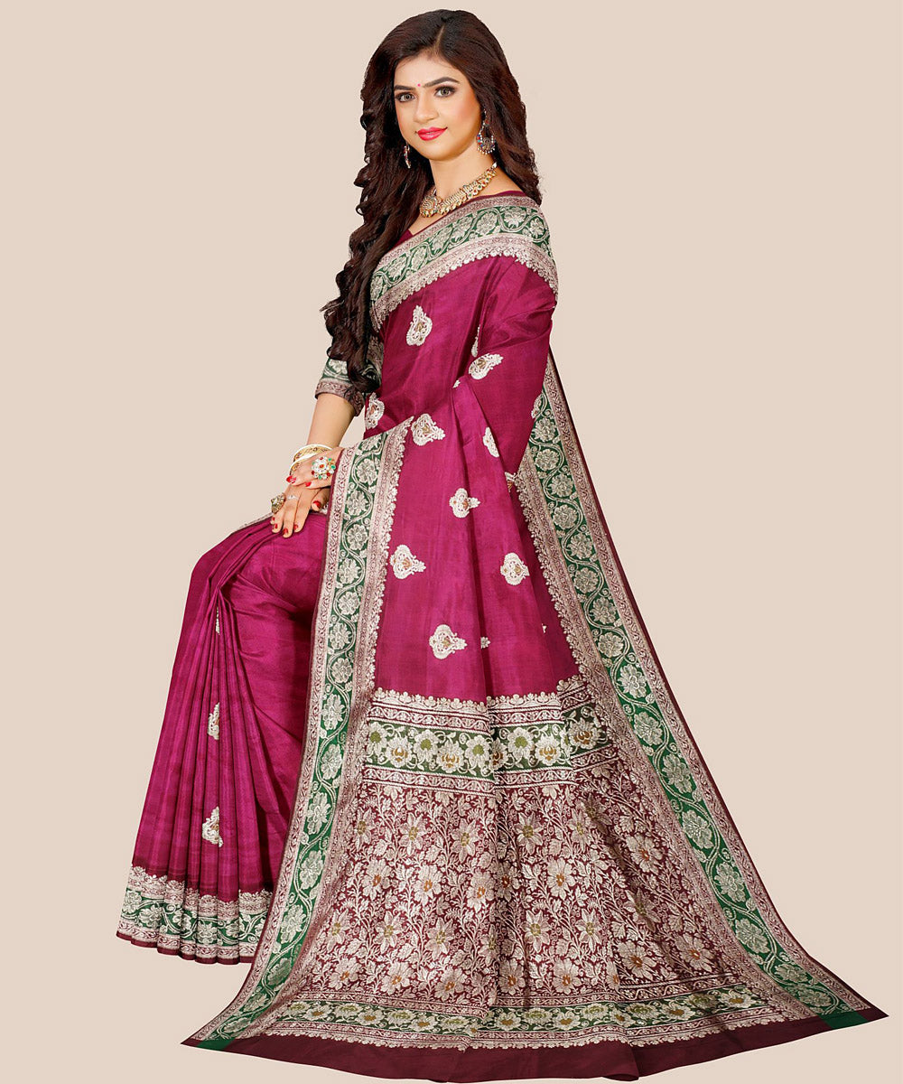 Maroon hand loom banarasi silk saree