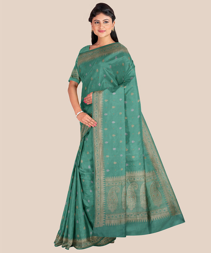 Turquoise handloom banarasi silk saree