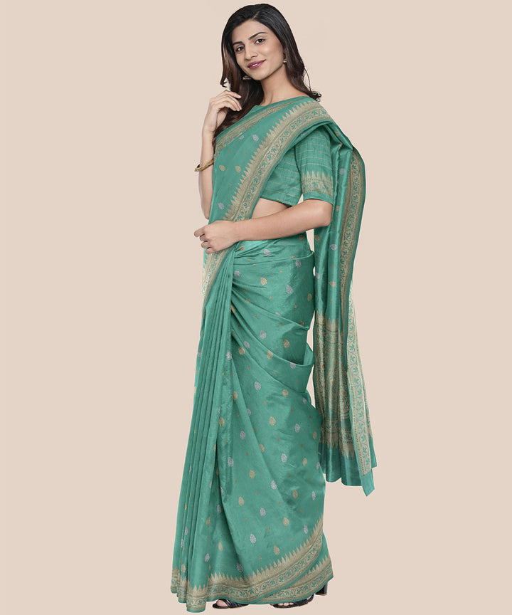 Turquoise handloom banarasi silk saree