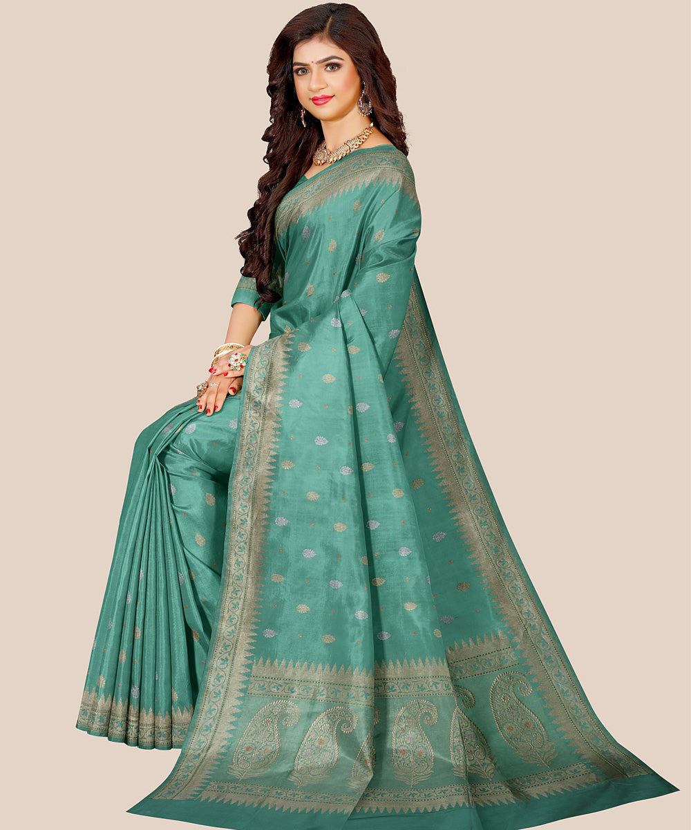 Turquoise handloom banarasi silk saree