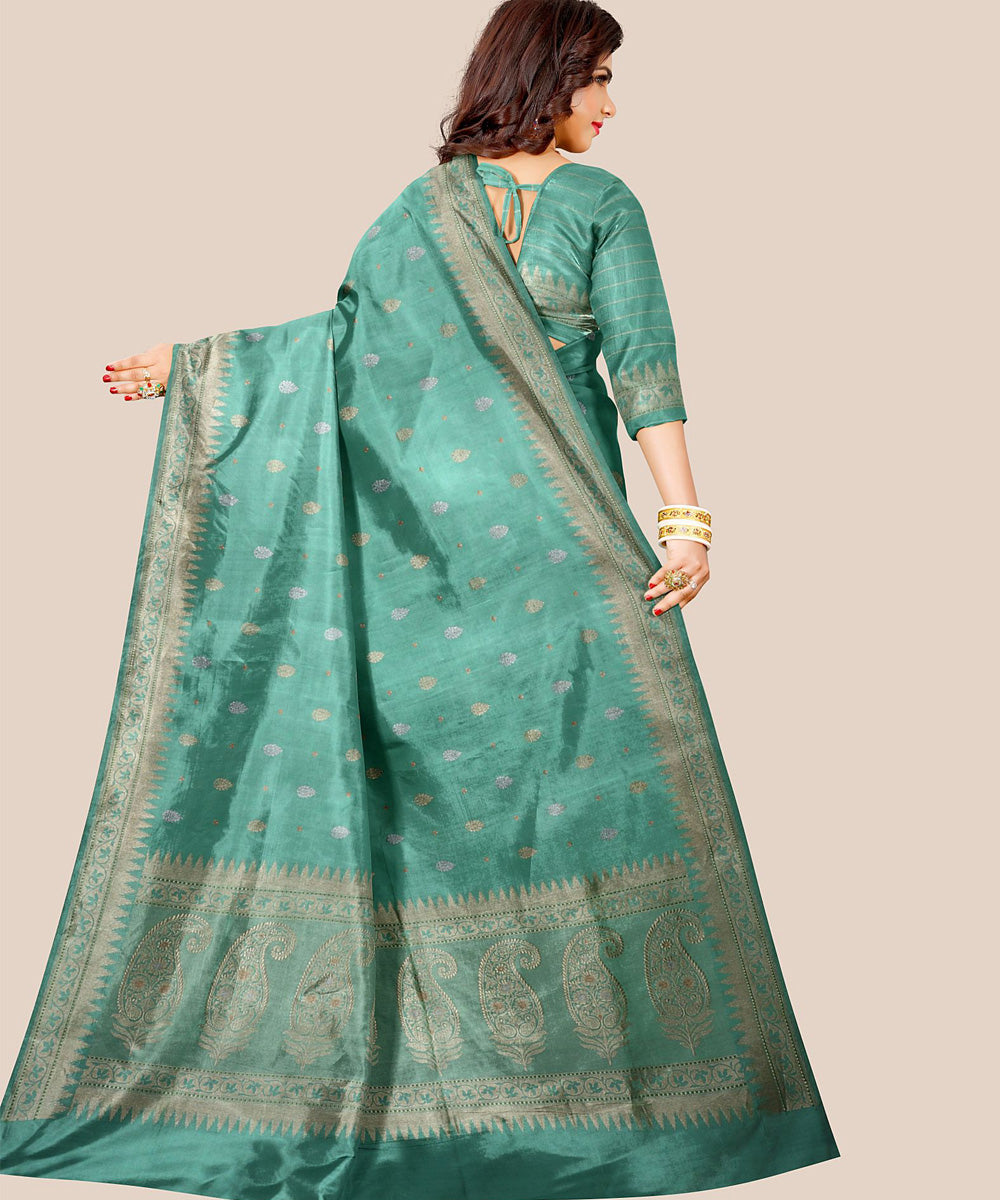 Turquoise handloom banarasi silk saree