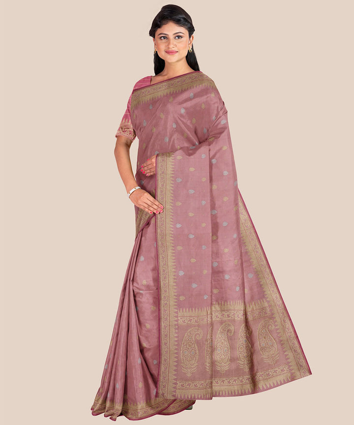 Peach handloom banarasi silk saree