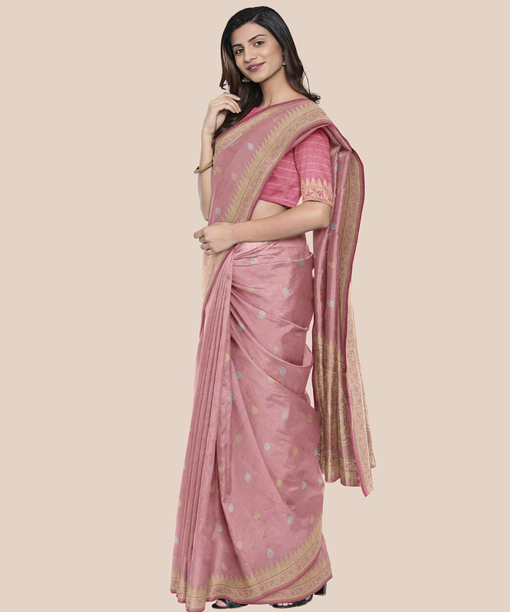 Peach handloom banarasi silk saree