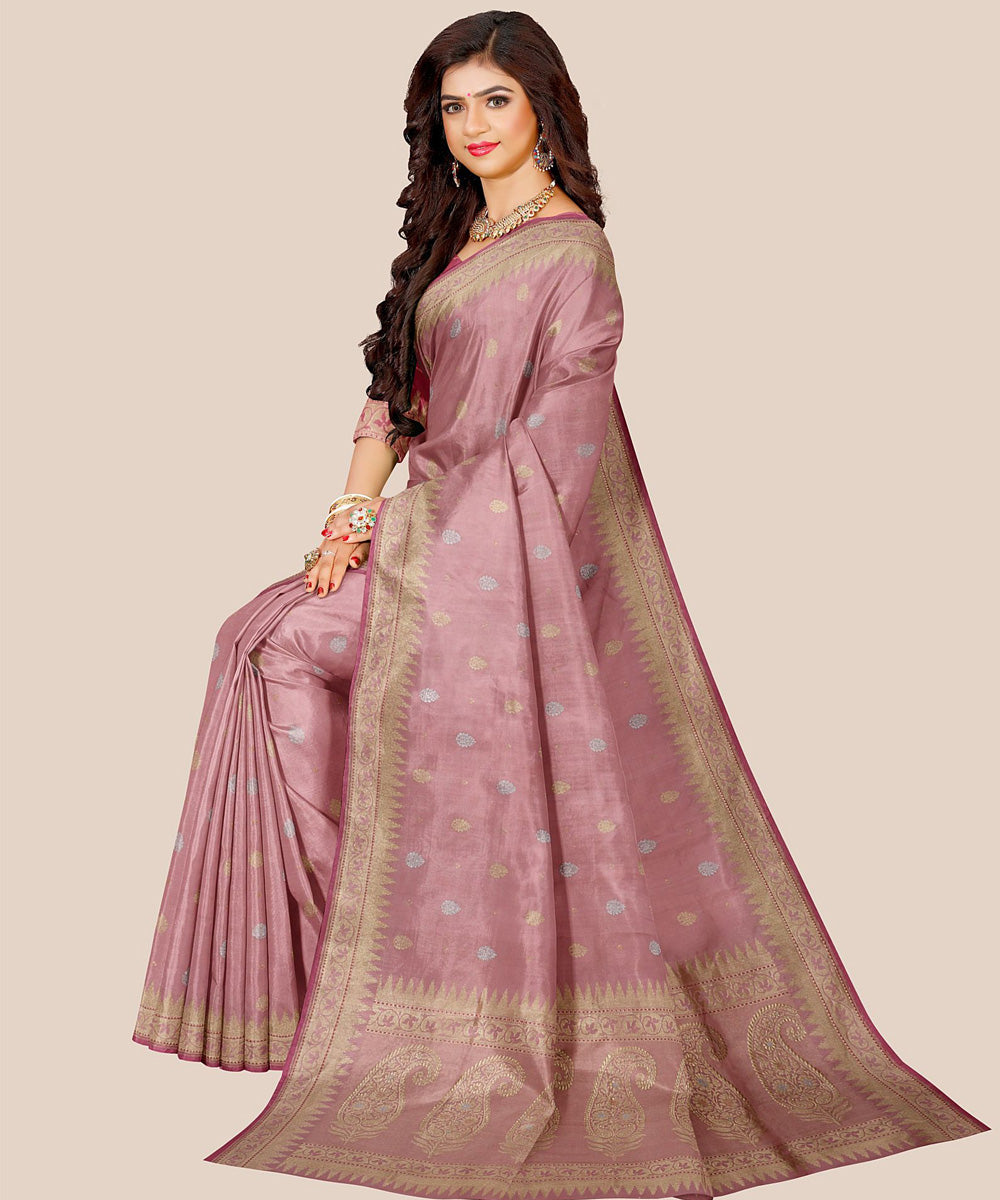 Peach handloom banarasi silk saree