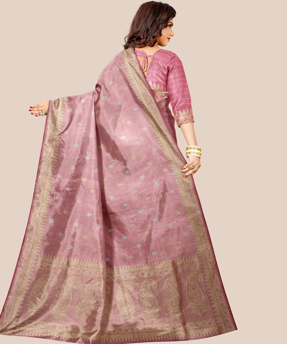 Peach handloom banarasi silk saree