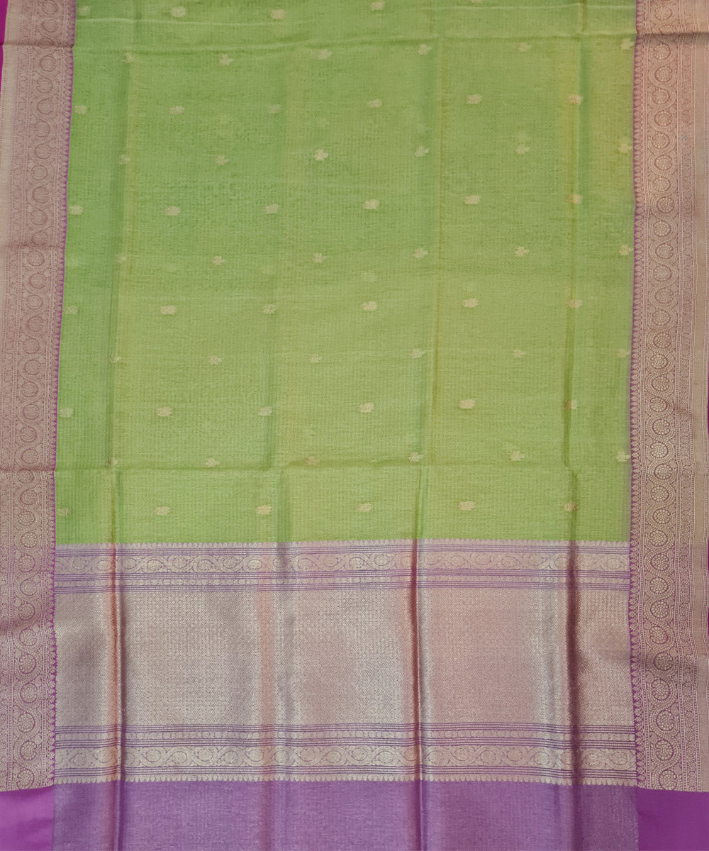 Light gree handwoven cotton banarasi saree