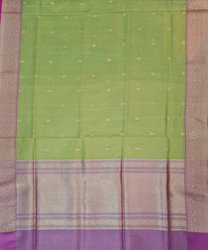Light gree handwoven cotton banarasi saree