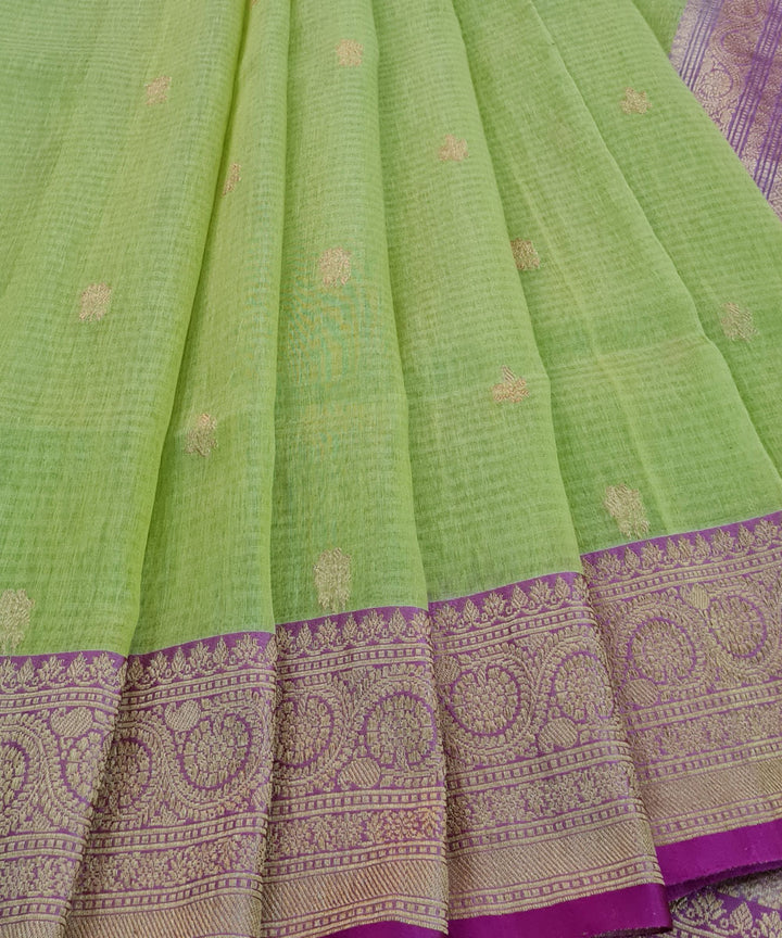 Light gree handwoven cotton banarasi saree