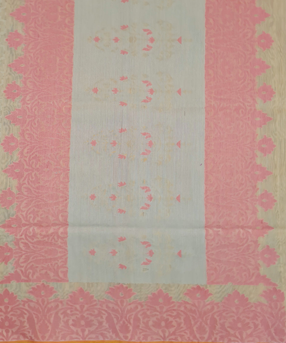 Light orange pink handwoven cotton silk banarasi saree