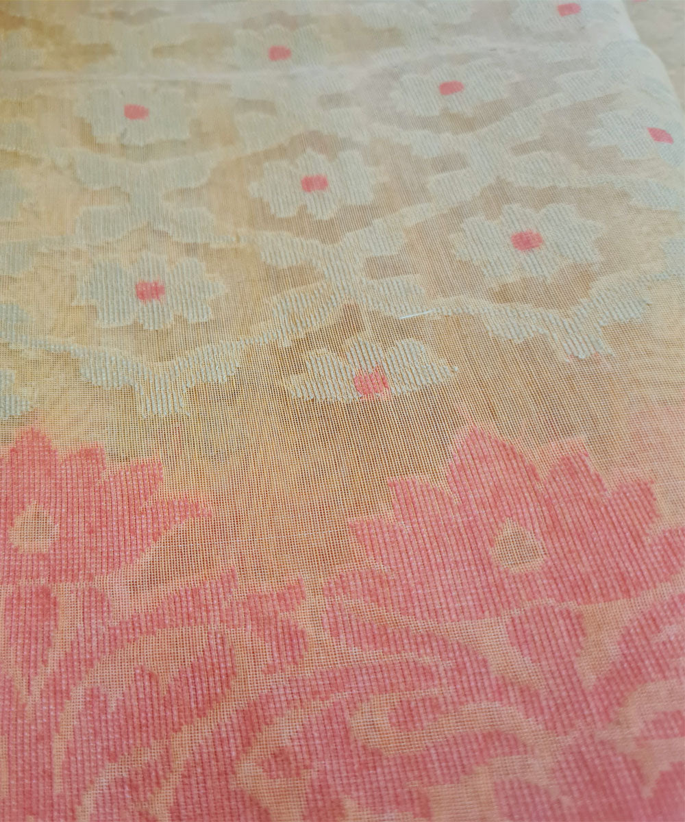 Light orange pink handwoven cotton silk banarasi saree