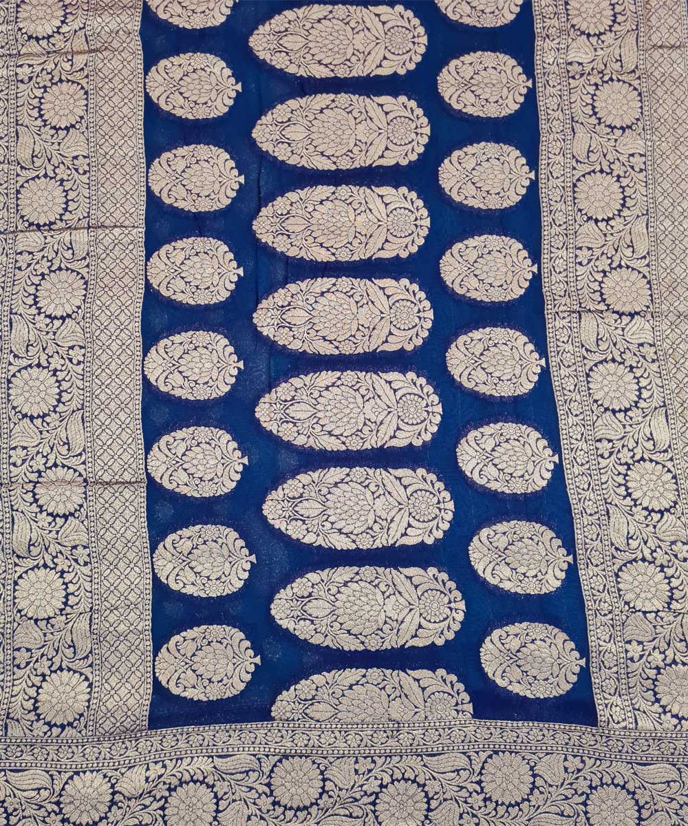 Turquoise blue handwoven cotton silk banarasi saree