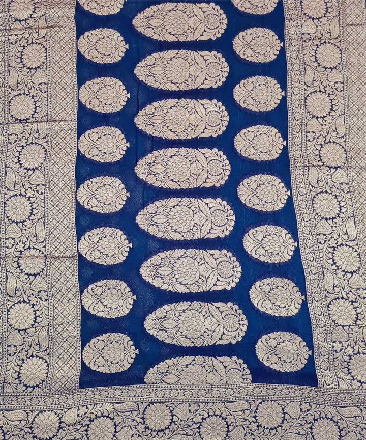 Turquoise blue handwoven cotton silk banarasi saree