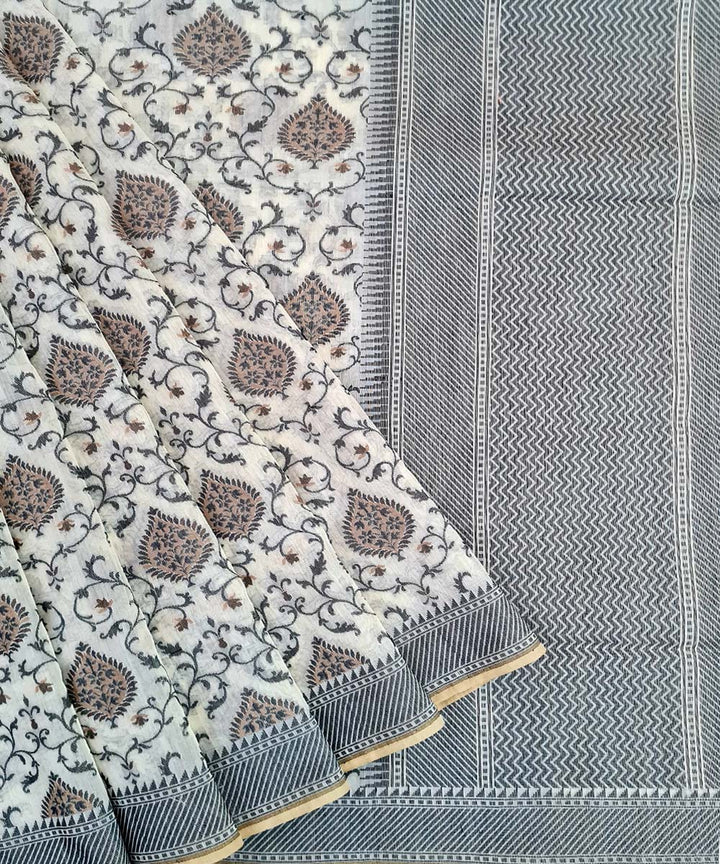 Grey black handwoven cotton silk banarasi saree