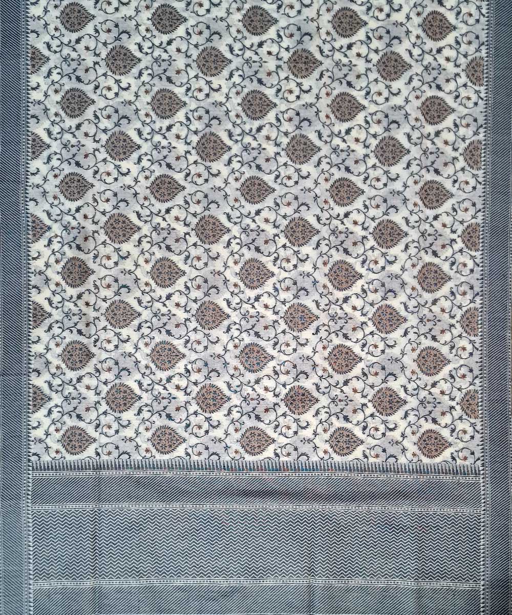 Grey black handwoven cotton silk banarasi saree