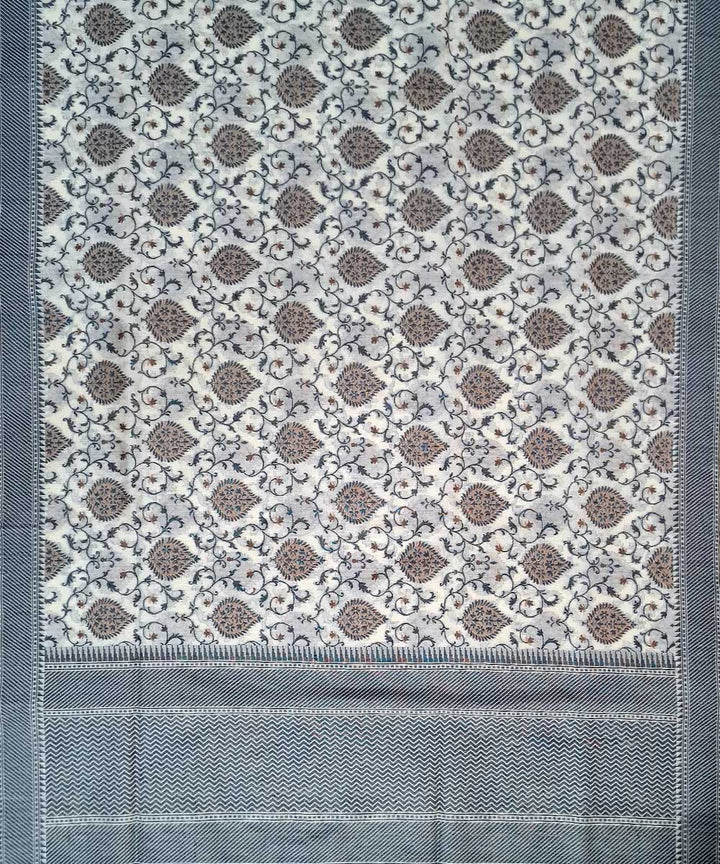 Grey black handwoven cotton silk banarasi saree