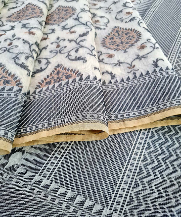 Grey black handwoven cotton silk banarasi saree