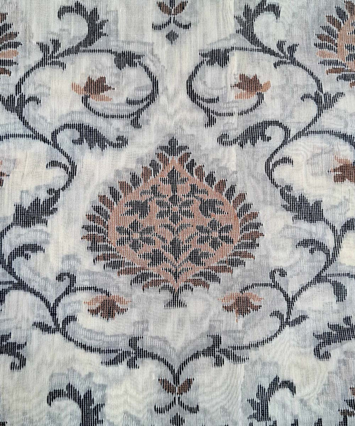 Grey black handwoven cotton silk banarasi saree