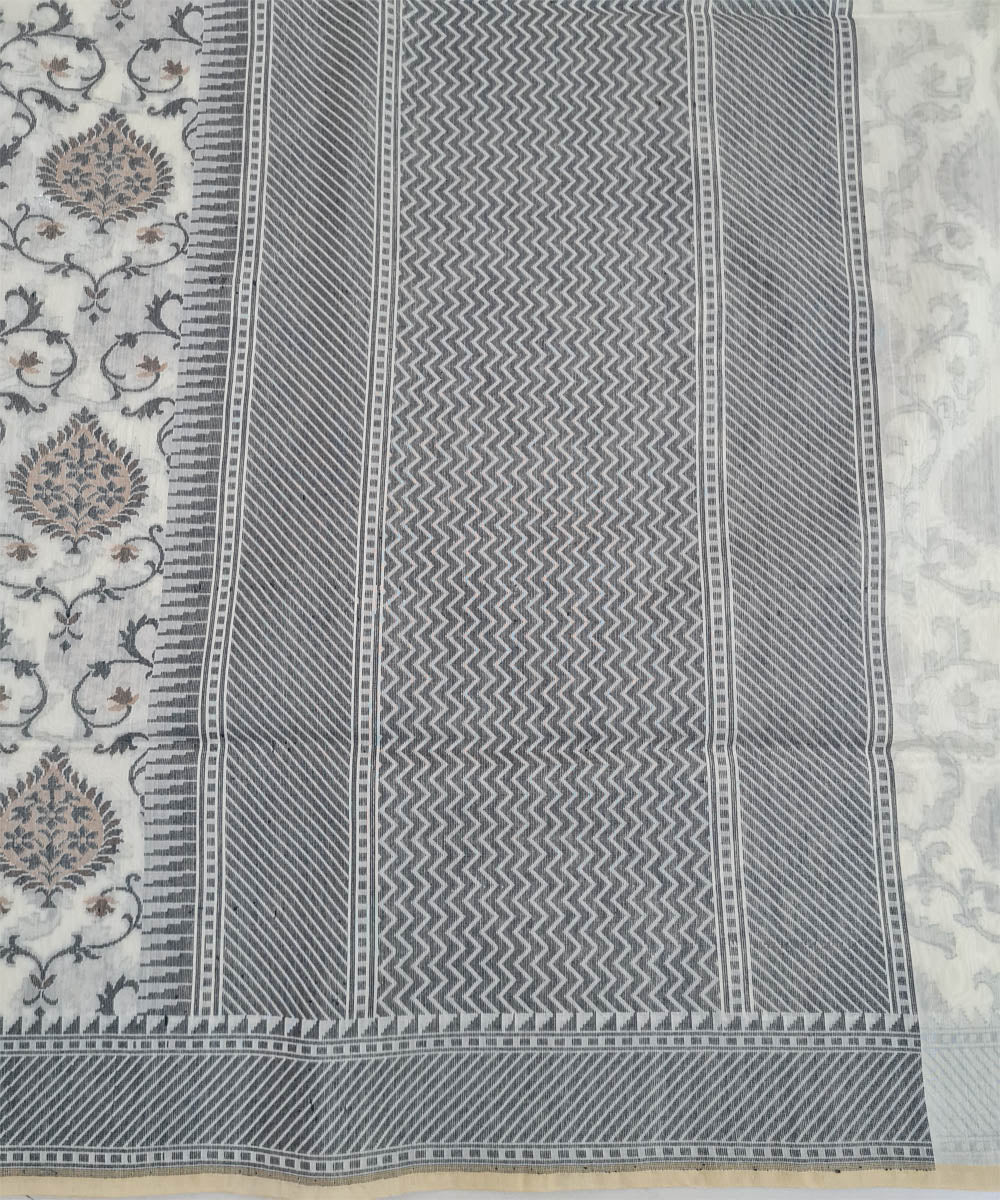 Grey black handwoven cotton silk banarasi saree