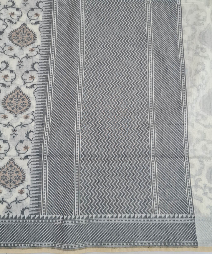 Grey black handwoven cotton silk banarasi saree