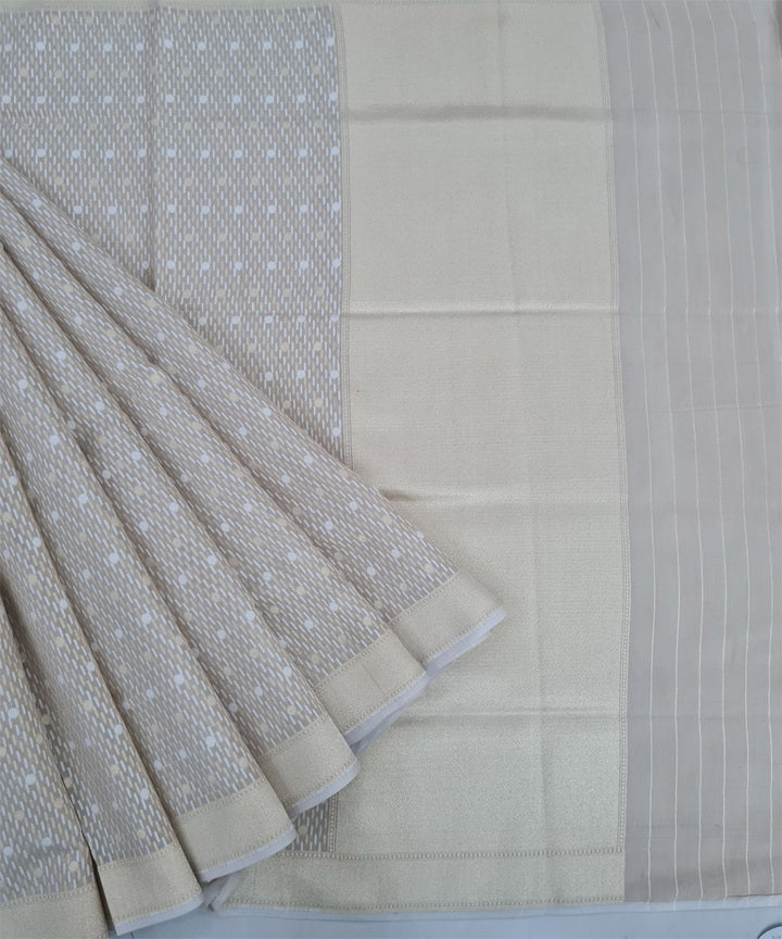 Grey handwoven cotton silk banarasi saree with zari