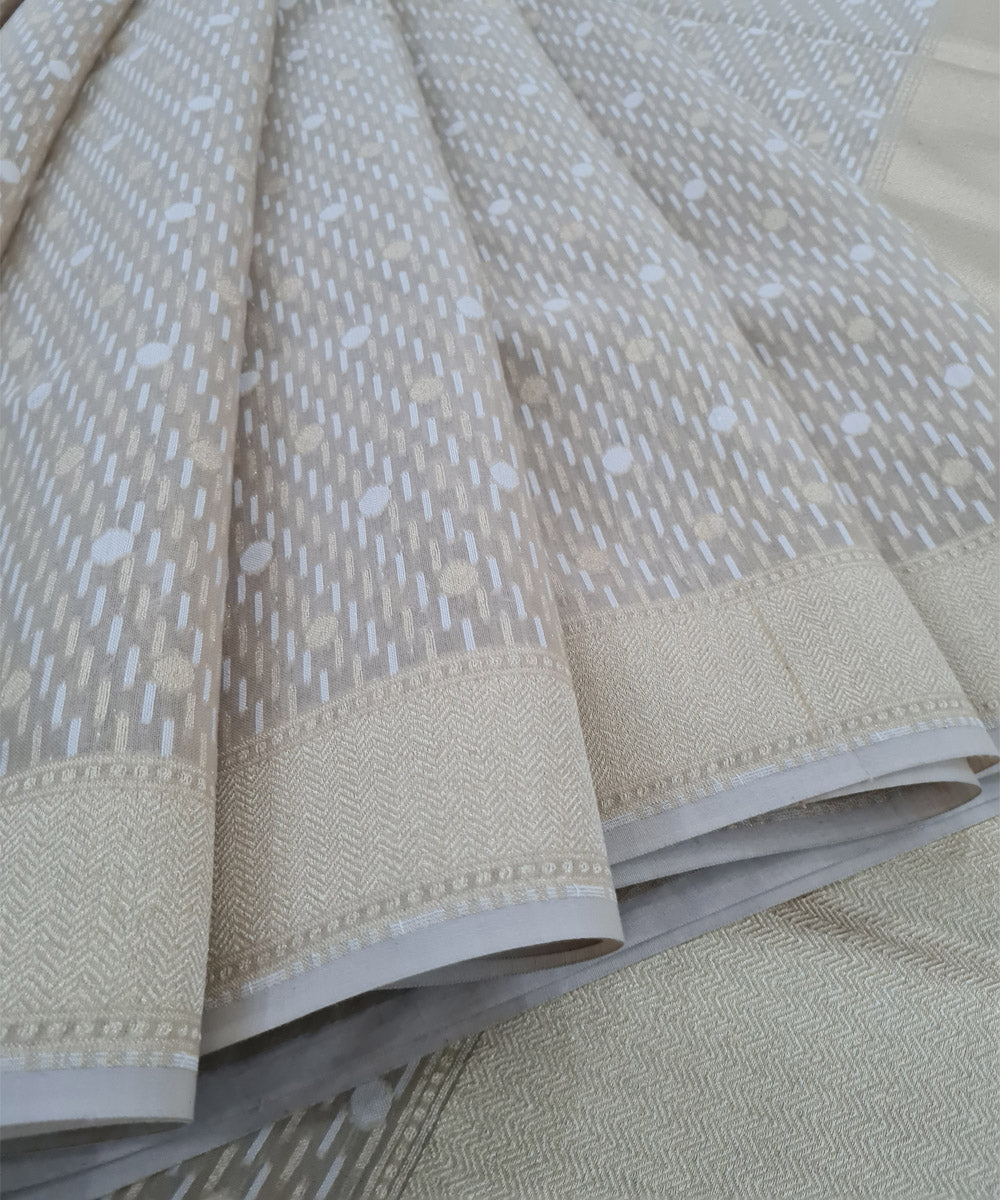 Grey handwoven cotton silk banarasi saree with zari