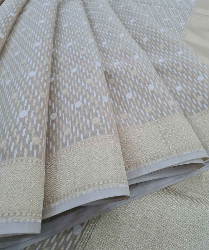 Grey handwoven cotton silk banarasi saree with zari