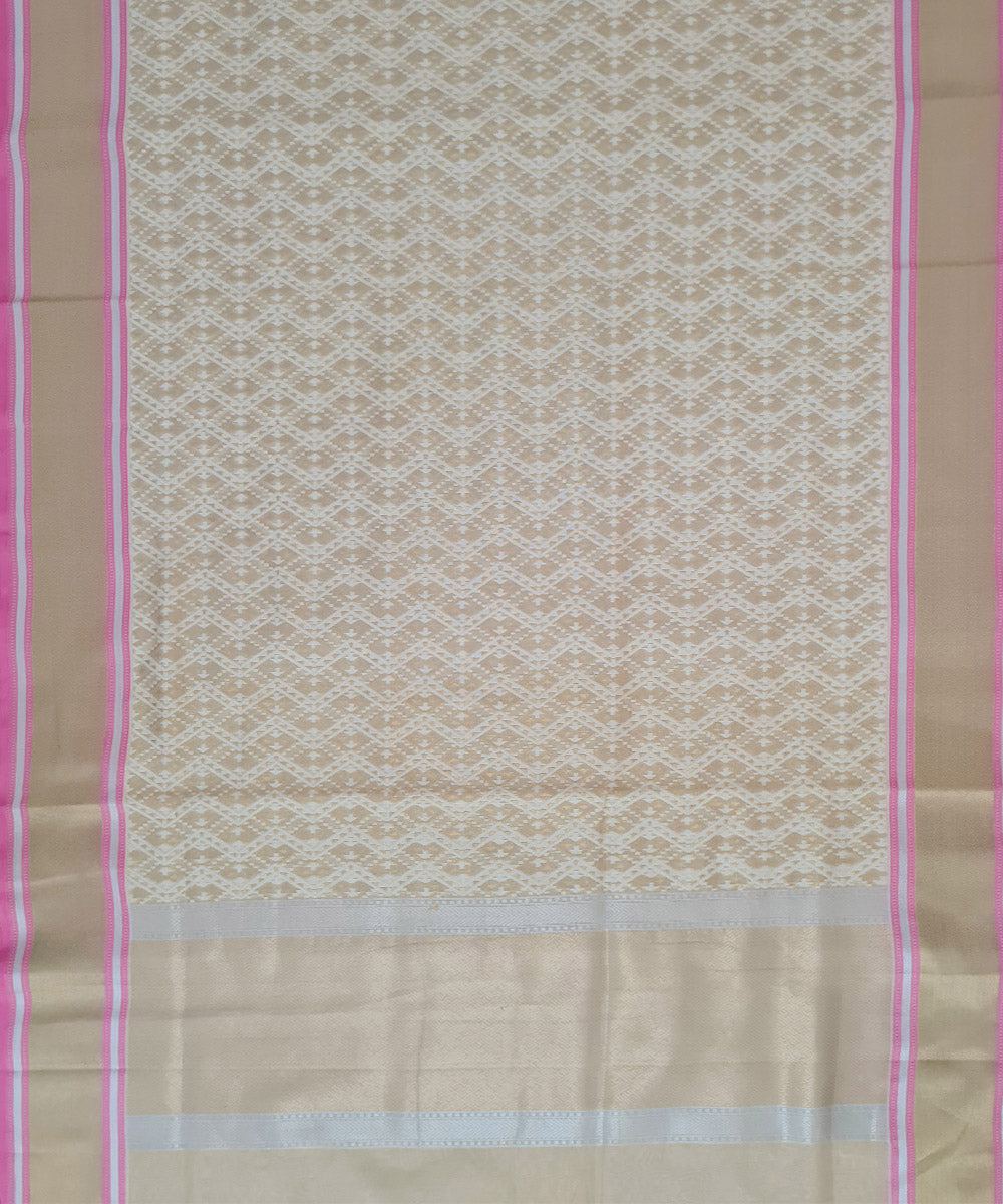 Beige handwoven cotton silk banarasi saree with zari