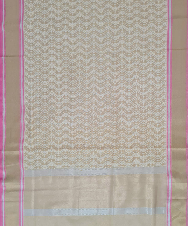 Beige handwoven cotton silk banarasi saree with zari