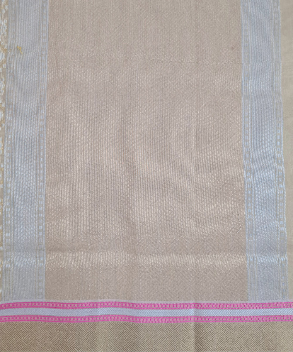 Beige handwoven cotton silk banarasi saree with zari