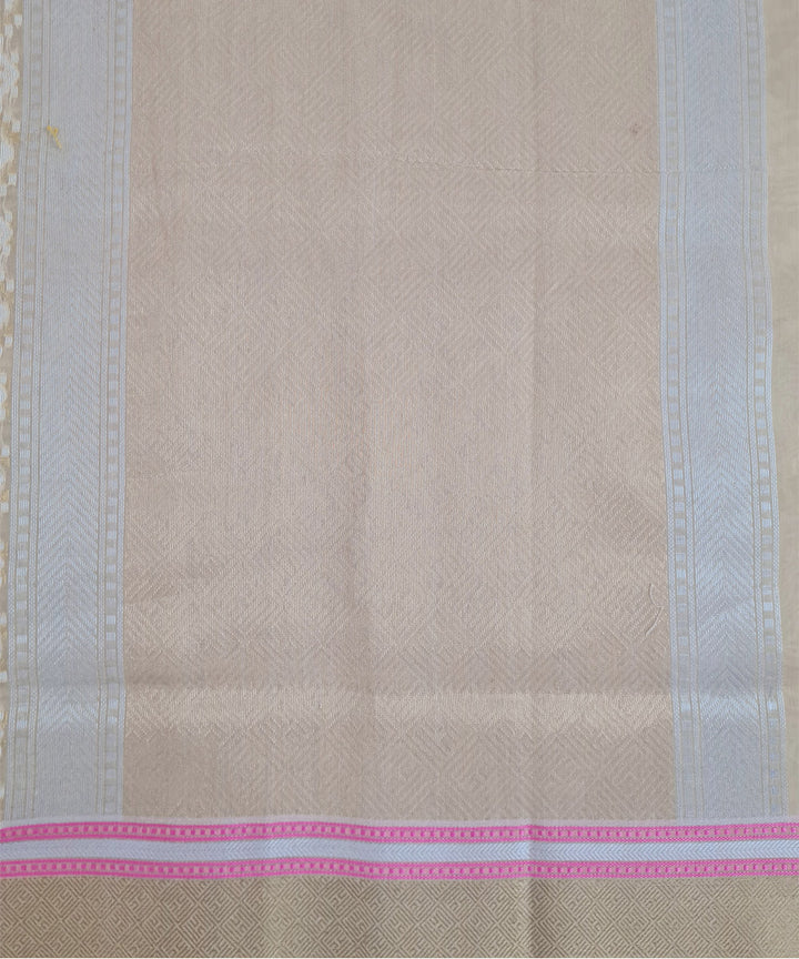 Beige handwoven cotton silk banarasi saree with zari