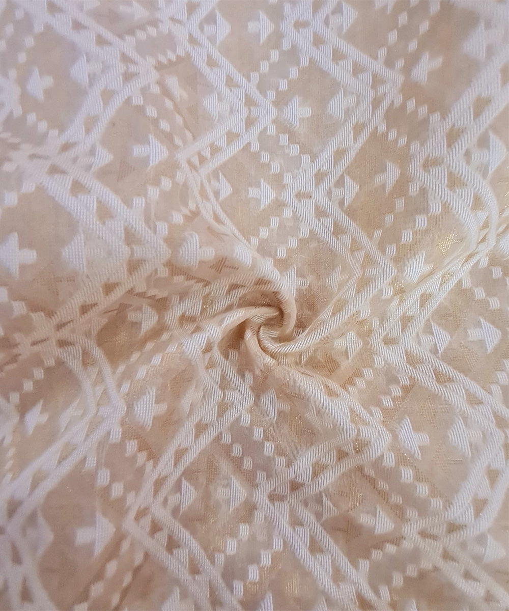 Beige handwoven cotton silk banarasi saree with zari