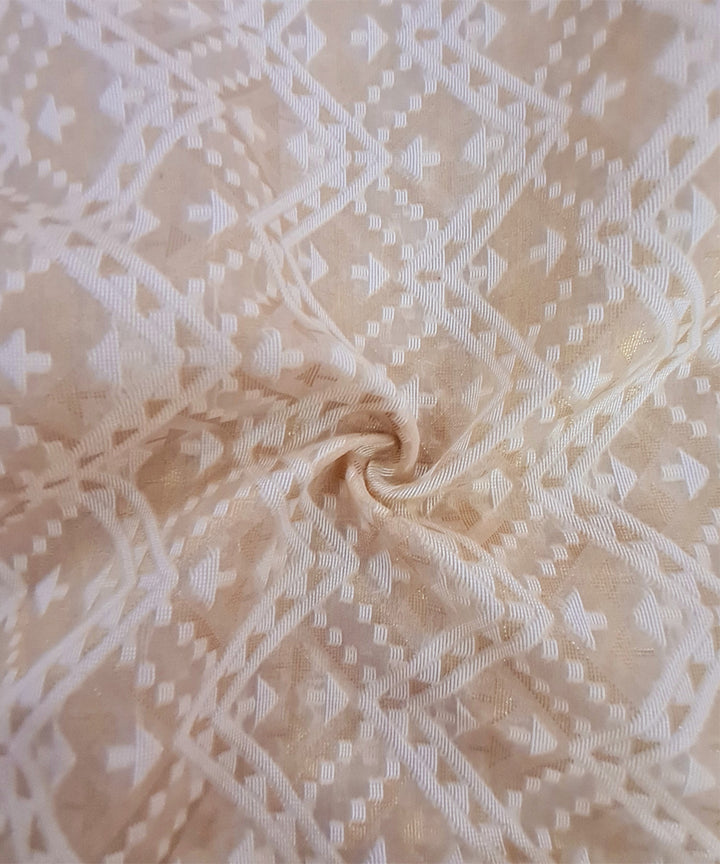 Beige handwoven cotton silk banarasi saree with zari