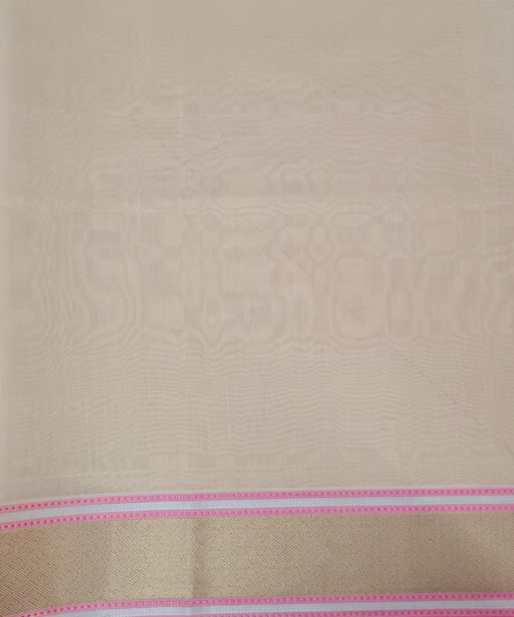 Beige handwoven cotton silk banarasi saree with zari