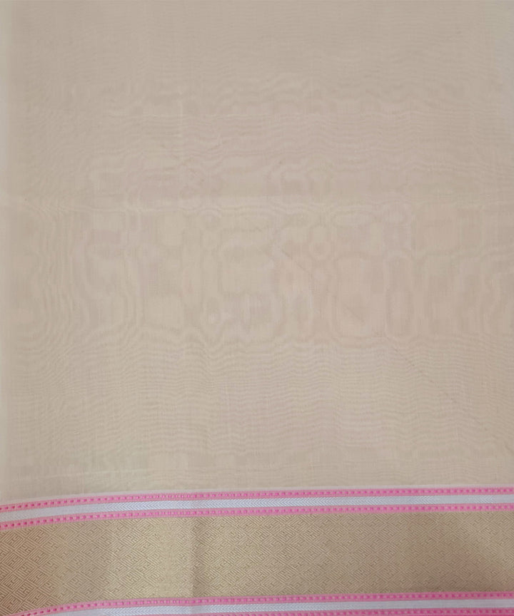 Beige handwoven cotton silk banarasi saree with zari