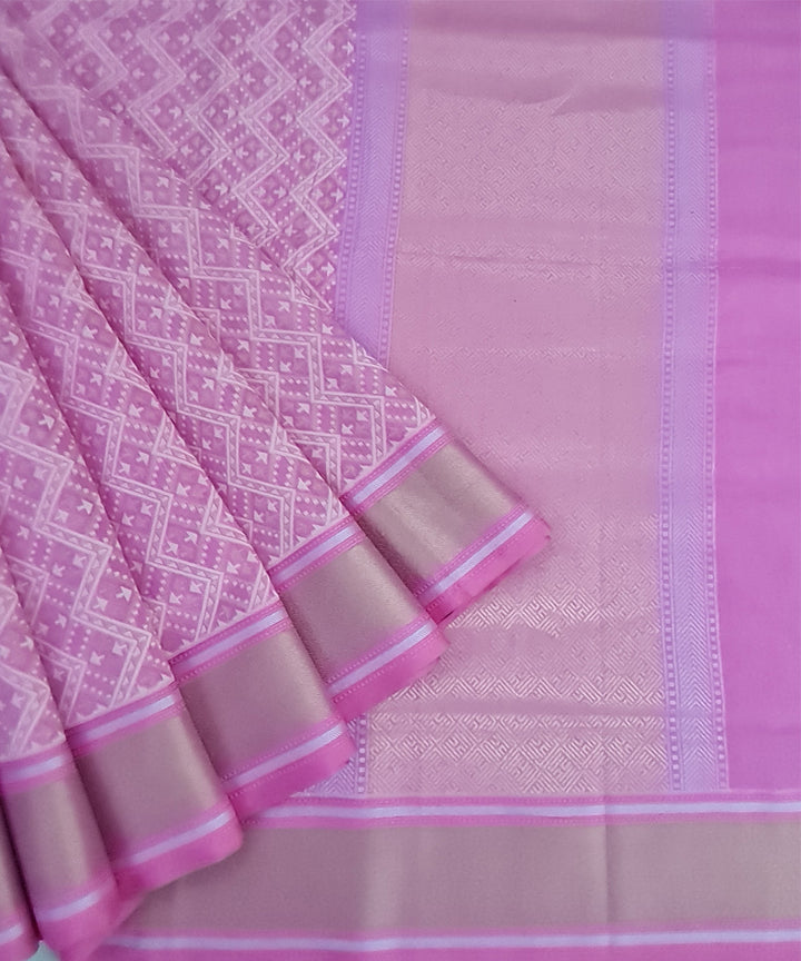 Pink handwoven cotton silk banarasi saree with zari